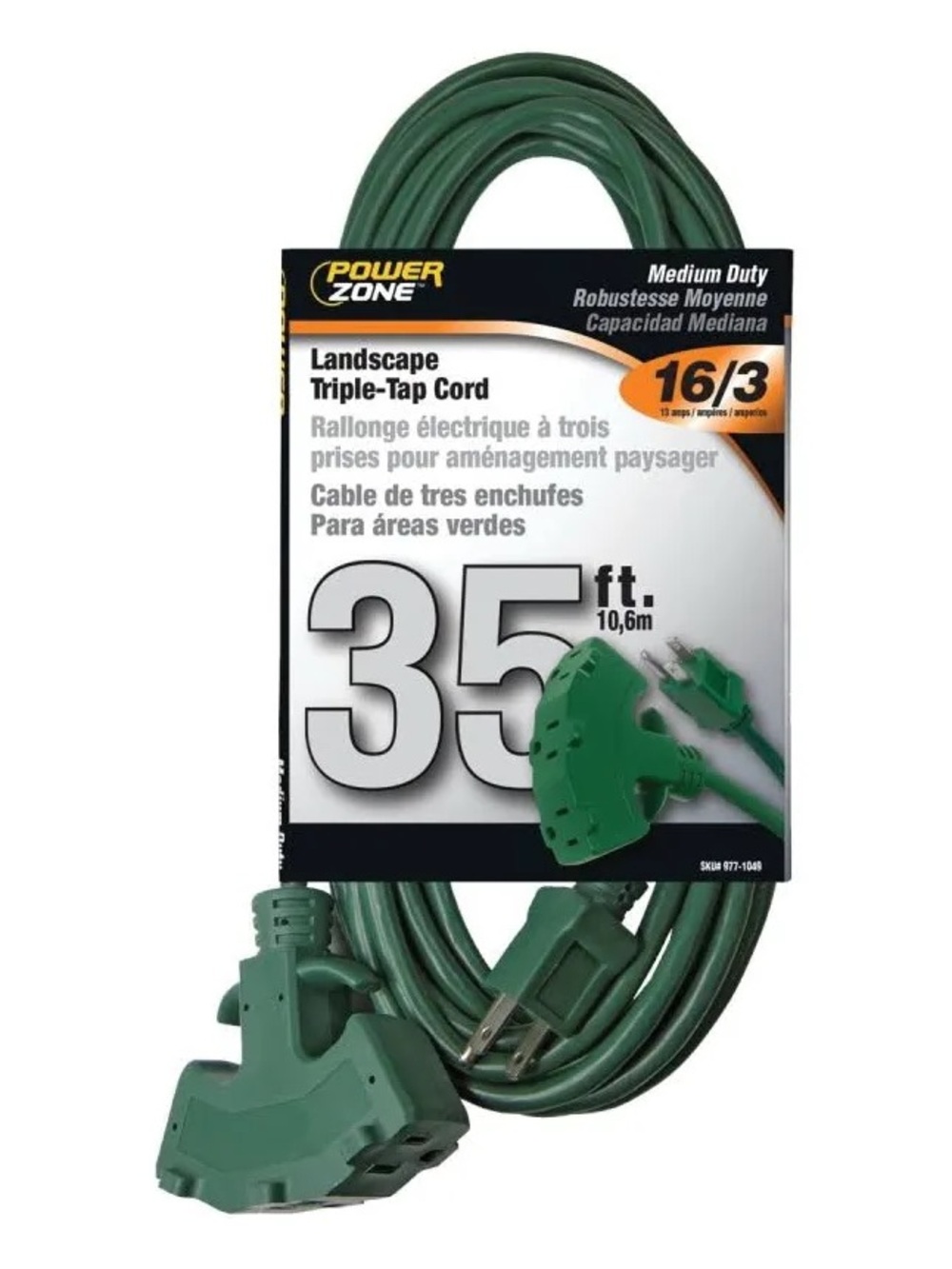 PowerZone 35 ft Green Landscape Triple-Tap Extension Cord NWT